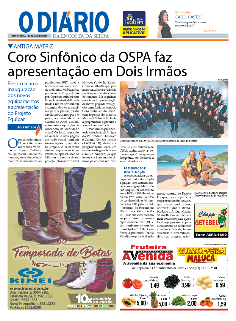 Coro Sinfônico da OSPA faz apresentação em Dois Irmãos Espaço Cultural Antiga Matriz | Espaço cultural da Antiga Matriz - Dois Irmãos/RS