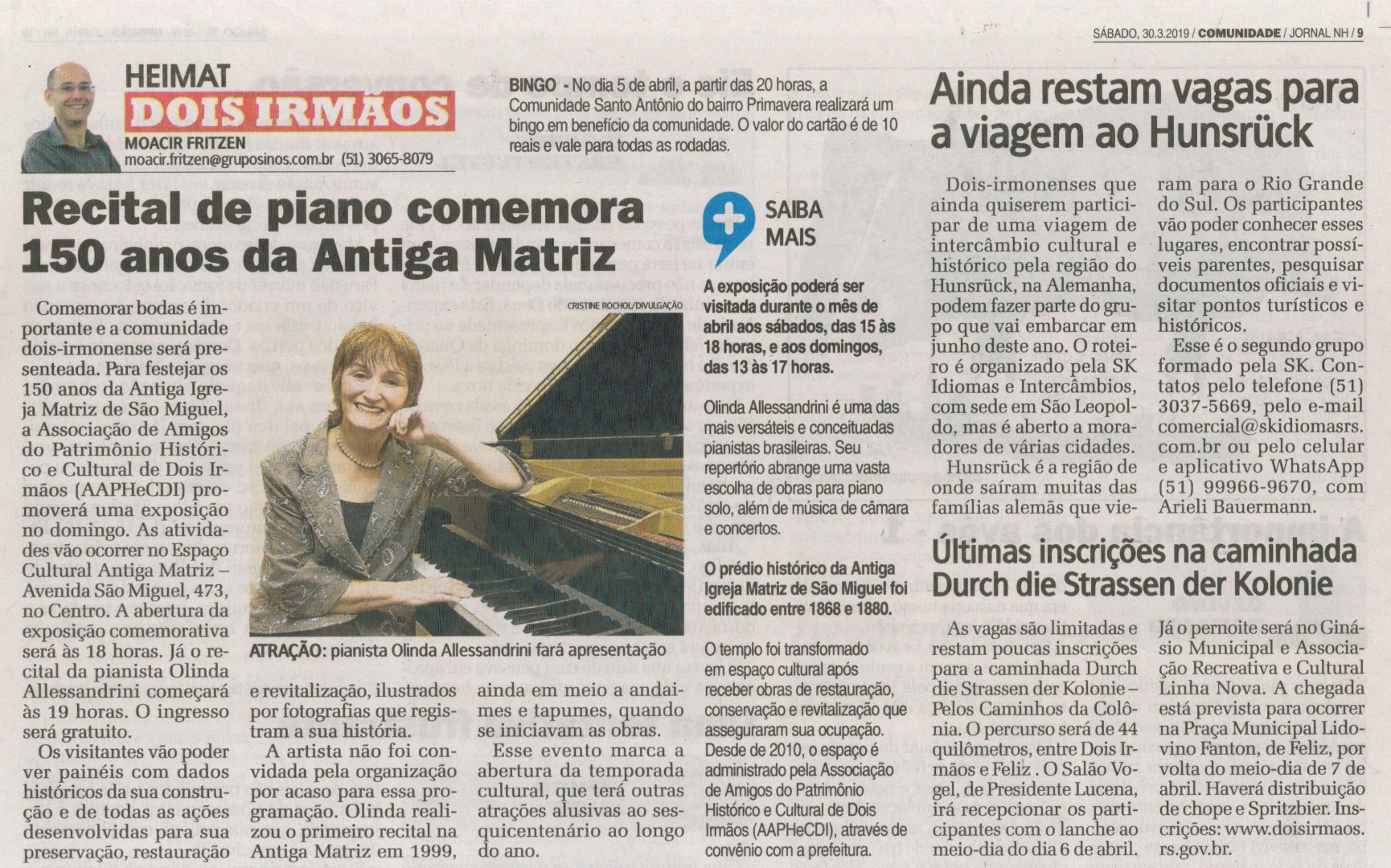 Recital de piano comemora 150 anos da Antiga Matriz Espaço Cultural Antiga Matriz | Espaço cultural da Antiga Matriz - Dois Irmãos/RS